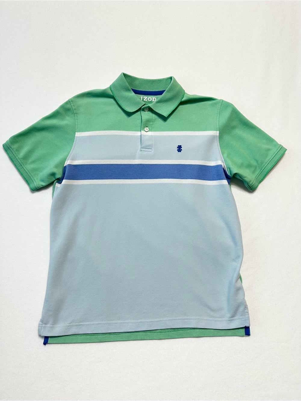 IZOD Advantage Men Performance Polo Small Teal Blue Striped Classic Fit